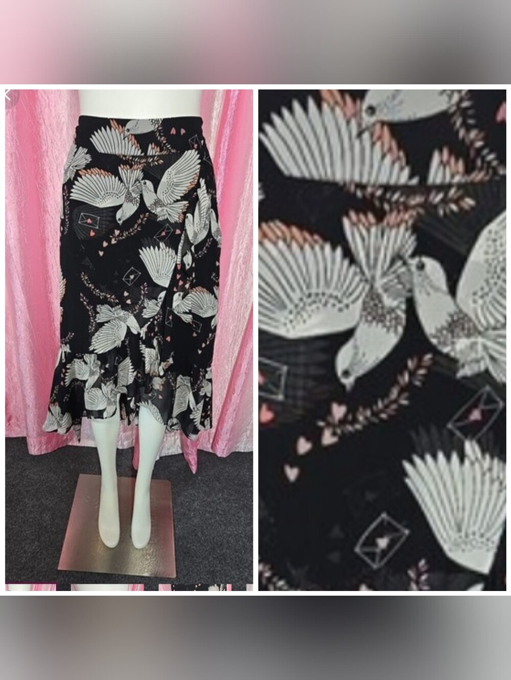 Rebecca Minkoff Selena Birds Hearts Romantic Faux Wrap Ruffle Skirt Size Small